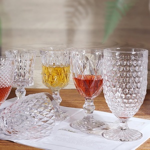 Stile Vintage bevanda in vetro calice trasparente modello pressato vino tazza acqua gambo lungo vetro colorato stile retrò tazze lunghe - Product Image 3