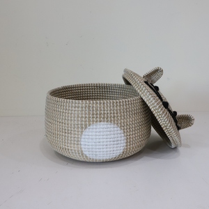 Round <b>Seagrass</b> <b>Basket</b> With Lid Cat Shaped Storage <b>Basket</b> Woven Home accessories Natural materials - Product Image 3