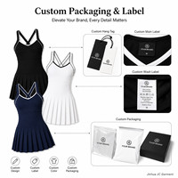 Robe de tennis personnalisée haut de gamme pour femme, en nylon et élasthanne mats, dos croisé contrastant, plissée, pour le golf, marque privée OEM