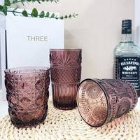 Verre à boire rétro en verre coloré gaufré motif épée et fleur, disponible en deux tailles, pour jus, eau, boissons glacées, cadeau pour la maison
