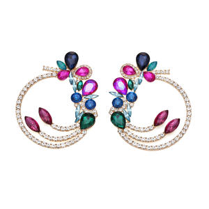 2023วันวาเลนไทน์หรูหราสไตล์ที่มีสีสันเพชรต่างหูดอกไม้บุคลิกภาพความคิดสร้างสรรค์กลวงรอบต่างหูเพชรโลหะผสม - Product Image 3