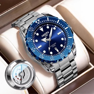 Montre de mode pour homme Drioshipping, montre de luxe haut de gamme, calendrier lumineux, étanche, montres à quartz, bracelet en acier massif, noir bleu - Product Image 6