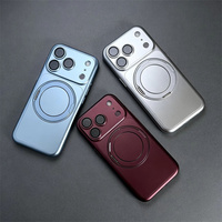 Coque de téléphone magnétique mate couleur métal avec support pour iPhone 18 Pro 17 16 15 14 13 Pro Max, compatible charge sans fil, en PC