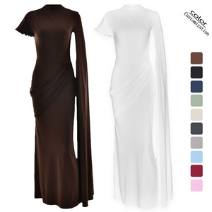 <span class=keywords><strong>Abito</strong></span> <span class=keywords><strong>Lungo</strong></span> Elegante in Cashmere con Pieghe e Nastro, Stile Europeo e Americano, Vestito Aderente da Donna con Collo Sexy e Mezze Maniche - Product Image 5