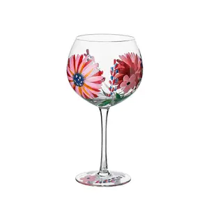 Taças de vinho decorativas para copos de vidro com desenho de flores pintadas à mão taças de vinho tinto de luxo