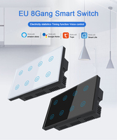 Interrupteur intelligent 8 gangs panneau de verre et interrupteur de ventilateur marche/arrêt prise en charge de la fonction de synchronisation Tuya Smart Life