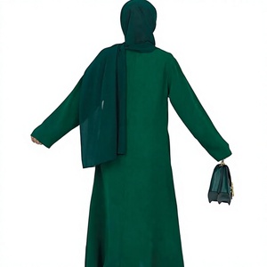 Abaya pour femmes, couleur unie verte, manches longues, à capuche, longueur au sol, robe modeste légère, style moyen-oriental, pour un usage quotidien - Product Image 1