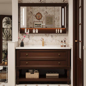 New smart oak bathroom cabinet thermally bent integrated floor-standing <b>storage</b> wash basin basin <b>sink</b> - Product Image 3