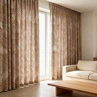 Tissu de rideau en bambou/coton naturel, marron café, motif feuilles tropicales modernes, largeur 54 pouces, pour salon, taille personnalisée, cantonnière thermique