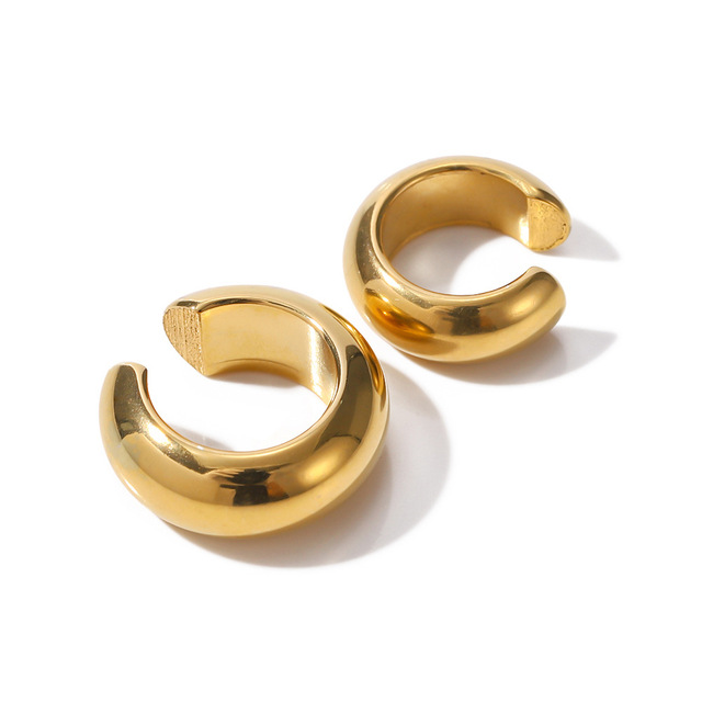 Hypoallergenic No Piercing Two Sizes Ear Cuff 18k Gold Plated Stainless Steel Chunky Earrings Minimal Thick Statement Ear Cuff