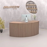 Bureau de réception moderne en bois courbé, design en forme de demi-lune pour hôtel, hôpital, usage commercial