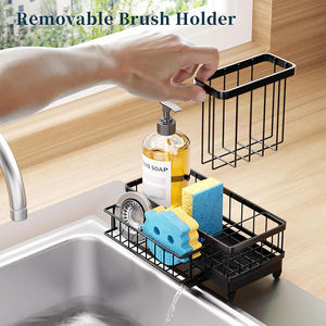 Organisateur de cuisine <span class=keywords><strong>2</strong></span>-en-1 pour comptoir, support à éponge en acier inoxydable, organiseur d'évier de cuisine, porte-éponge en métal noir - Product Image 4