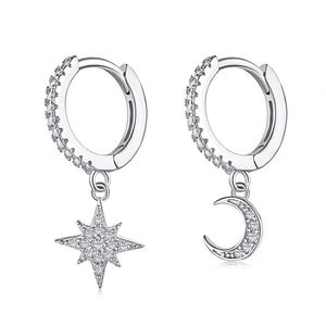 Pendientes de Plata de Ley 925 Dylam Tiny Anise Star and Moon Joyeria, Aros Colgantes - Product Image 1
