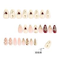 Faux ongles à presser fabriqués à la machine, rose nude, or chromé, croix, cœur, strass 3D, amande, réutilisables, vente en gros