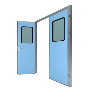 Hijyenik toz boyalı alüminyum çerçeve galvanizli çelik kapı çift katmanlı temperli camlı pencere temiz oda hastane kapısı