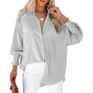 RNSHANGER Damenblusen Gestreift Bedruckt Modisch Frühling und Herbst Neu Langärmelige Einreihige Bluse Lose Damenhemden - Product Image 2