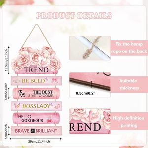 ป้ายไม้ติดผนัง คำคมสร้างแรงบันดาลใจ ลายดอกไม้สีชมพู ตกแต่งบ้านสไตล์วินเทจ สำหรับห้องเด็กผู้หญิง - Product Image 4