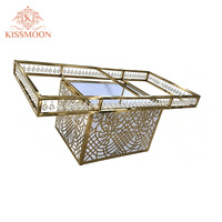 Table de mariage rectangulaire moderne avec plateau en verre, structure en acier inoxydable doré, tables de réception de mariage de luxe en cristal