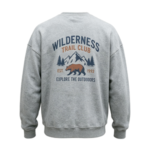Felpa girocollo da <span class=keywords><strong>uomo</strong></span> oversize vintage in velluto a coste stampata DTG Kornit personalizzata con orso selvaggio e montagna, ideale per l'autunno e l'outdoor - Product Image 3