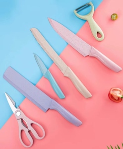 7 PCS Wheatstraw <strong>Kitchen</strong> Knife Set Chef Knives Cleaver Knife Fruit Peeler Slicer Scissor Board Set Macaron Color Stainless Steel - Product Image 4