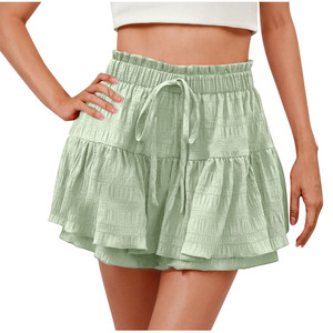 <span class=keywords><strong>Pantaloncini</strong></span> <span class=keywords><strong>Culotte</strong></span> da Donna Eleganti con Volant Tinta Unita in Poliestere Spandex con Coulisse, Moda Estiva 2026 per Commercio Transfrontaliero - Vendita all'Ingrosso - Product Image 1
