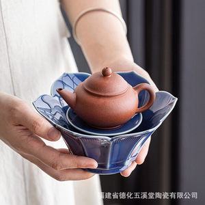 Support à théière en céramique en forme de lotus, design rétro en porcelaine, pour servir le thé et les fruits - Product Image 2