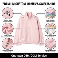 Sudadera de mujer de invierno con lavado ácido, forro polar de punto, media cremallera, logotipo personalizado, manga larga, cuello alto, oversize
