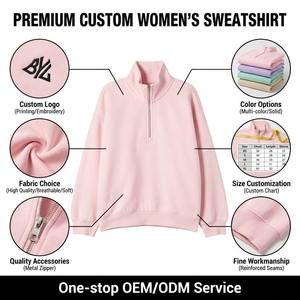 Sudadera de mujer de invierno con lavado ácido, forro polar de punto, media cremallera, logotipo personalizado, manga larga, cuello alto, oversize - Product Image 3