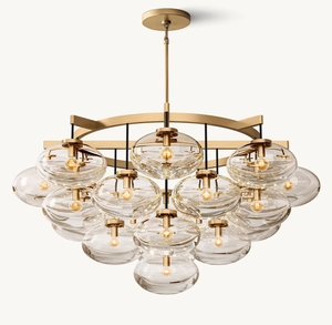 Personalización American Clear Glass Round Chandelier Geometry Elegancia discreta Marco de metal industrial Colgante Luz Decoración - Product Image 3