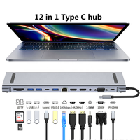 Docking Station USB C 12 in 1 Hub Tipe C dengan Adaptor Multiport 4K HDMI RJ45 Ethernet untuk Laptop Komputer Desktop