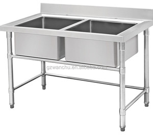 Thép không gỉ Nhà hàng Bát đôi Bồn Rửa Nhà Bếp làm việc băng ghế dự bị cho nhà bếp Thương mại dự án 2 ngăn bồn rửa bảng nhà máy - Product Image 6