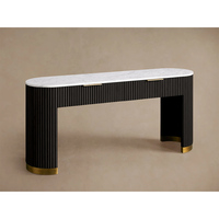 Table console ovale moderne en bois massif européen avec plateau en marbre et rangement pour salon et salle à manger