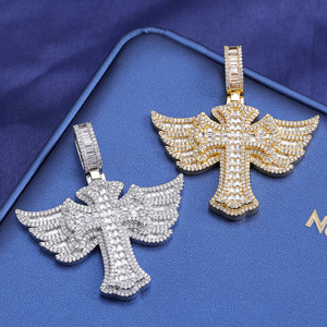 Iced Out Moissanite Pendant 925 Sterling Silver VVS Seraphim Spread Wings RIP Tribute Heavenly Protector GRA Certified <b>Tester</b> - Product Image 4