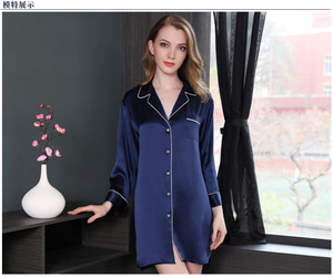 New Arrival Soild Color Pajamas 100% Pure Silk Ladies <strong>Dress</strong> Women Sleeping <strong>Dress</strong> Women <strong>Long</strong> <strong>Sleeve</strong> <strong>Night</strong> Shirt <strong>Dress</strong> - Product Image 2
