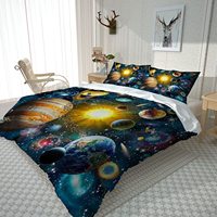 Literie pour adulte imprimée en 3D Planet Space King Ensemble de housse de couette imprimée 3 pièces Ensemble de couette en microfibre