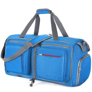 Custom Polyester Blue Sports Foldable Men Women Gym Duffel Travel Bag With Dry Wet