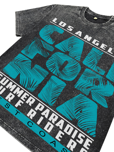 Camisetas de Hombre de Alta Calidad, Talla Grande, Color Negro Lavado al Ácido, Estampado DTG California Palm, Transpirables, de Algodón - Product Image 5