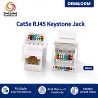 Module réseau Keystone RJ45 femelle Cat5e UTP, contacts plaqués or, blanc PC/ABS pour plaque murale et panneau de brassage