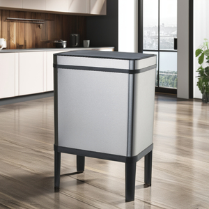 <span class=keywords><strong>Poubelle</strong></span> intelligente automatique 50L en acier inoxydable avec capteur, 2-en-1 avec couvercle, pour intérieur, bureau, cuisine, sur pieds - Product Image 2