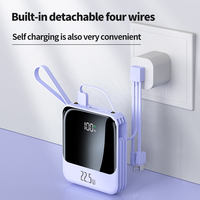 QSF 2025 BARU ultra Slim Mini Portable Power Bank 20000mAh 3 Kabel Layar LED PD 22.5W Pengisian Cepat Penyangga Tali Gantungan