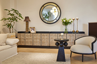 Armoire de salon minimaliste en pin récupéré à quatre portes sculptées de style nordique vintage Buffet en bois