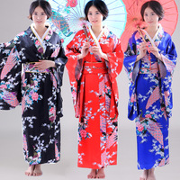 Gaun Kimono Yukata Tradisional Jepang Wanita Bahan Poliester Cetak Timbul untuk Cosplay, Fotografi, Animasi, Pertunjukan Panggung