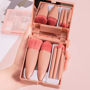 5 Stuks Reizen Draagbare Roze Mini Spiegel Case Make-Up Borstel Set Met Spiegel
