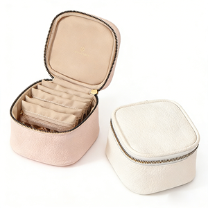 Hot-selling Light Luxury Rectangle <b>Jewelry</b> Box Necklace Ring Anti-oxidation PU <b>Leather</b> Zipper Closure Portable Women's <b>Jewelry</b> - Product Image 5