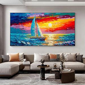 Tableau mural encadré de bateau à voile nautique, art abstrait texturé 3D, <span class=keywords><strong>peinture</strong></span> à l'huile faite à la main, décoration de salon, toile de coucher de soleil, peintures décoratives - Product Image 4
