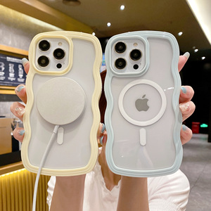 Nouvelle coque de téléphone magnétique transparente antichoc en TPU PC à bords ondulés pour filles, compatible <span class=keywords><strong>iPhone</strong></span> 17 16 15 14 Pro Max, avec protection magnétique sans fil - Product Image 2