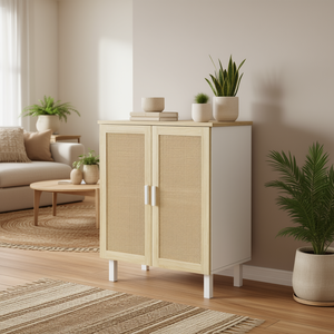 Mueble de Salón Estilo Boho con Puertas de Ratán y Estantes Ajustables para el Hogar - Product Image 2