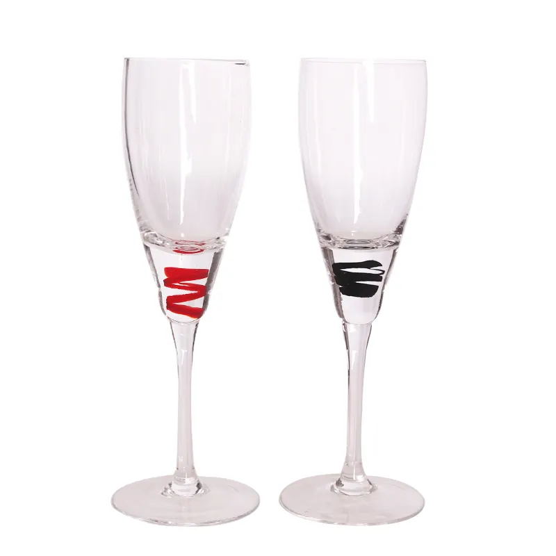 8 Oz 240 Ml Hand Blown Elegant Crystal Material Glassware Champagne Glass Flute With Colored Strip