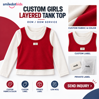 T-shirt à manches longues superposé rouge personnalisé pour filles, ensemble deux pièces pour tout-petits, haut pour enfants, OEM ODM, vente en gros