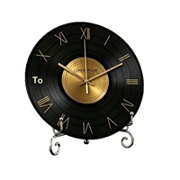 Horloge de bureau vintage de style rétro italien minimaliste en bois, acrylique et verre, fonctionnant à piles, motif floral, forme circulaire, en fer forgé